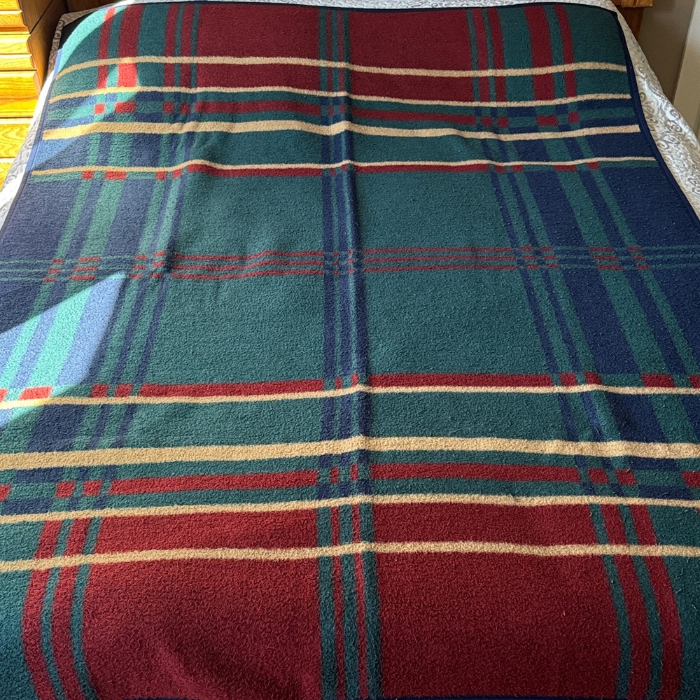Plaid Fleece Throw Blanket in Teal, Burgundy & Cream
